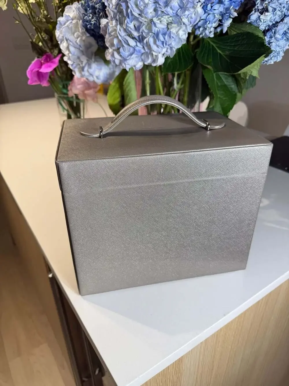 Wolf Heritage Large Jewelry Box in Pewter Saffiano